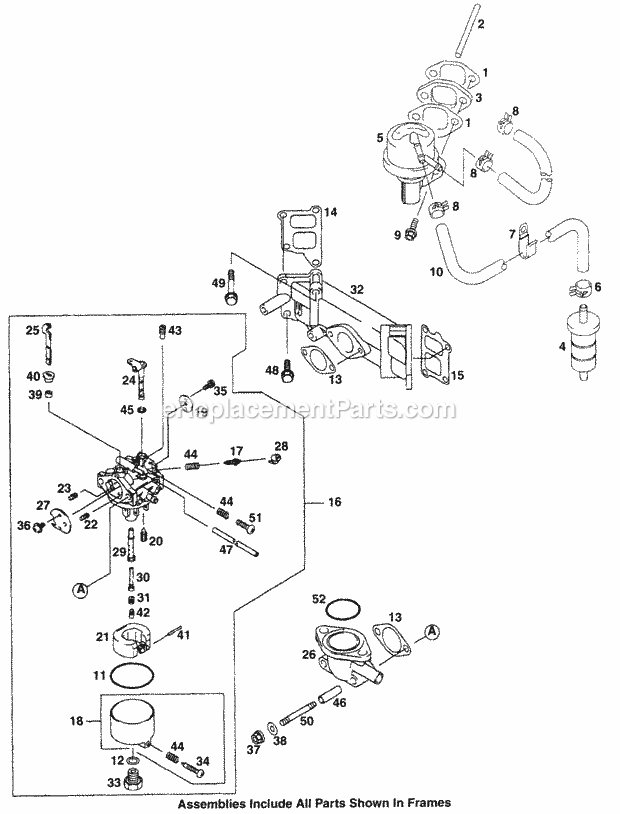Engine Fuel System (Model 365l) Diagram and Parts List for 365L 53CA1D5K100 Cub Cadet Lawn Mower